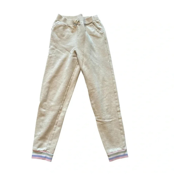 JANIE AND JACK GIRLS SWEATPANTS PANTS FALL WINTER CASUAL JOGGERS TAN PINK SZ 12 - Picture 2 of 6